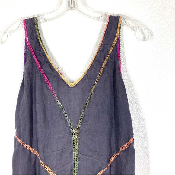 Calypso St. Barth Linen Mini Dress Medium Sleeves less Gray Rainbow Embroidered - Picture 10 of 16